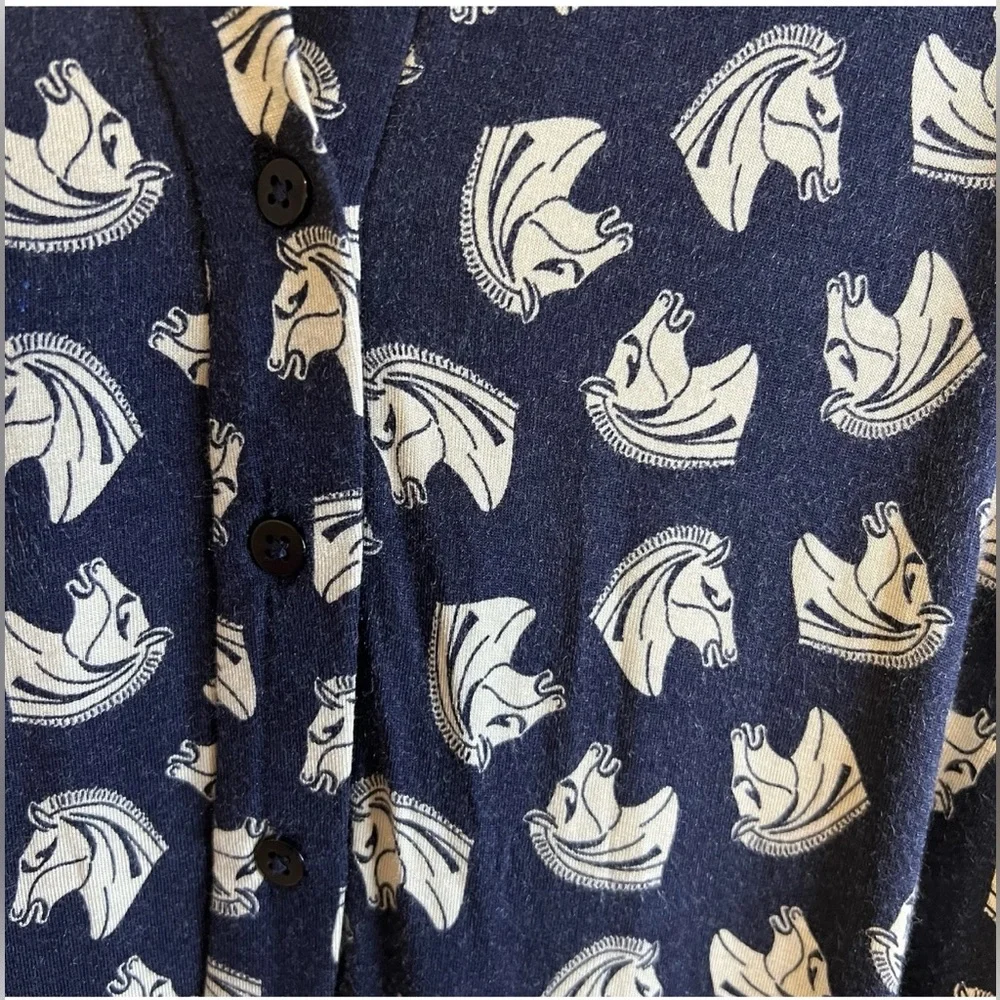 Ann Taylor 4P Midi Dress Navy White Horse Chess Modal Stretch Jersey Slit Women - Picture 3 of 8